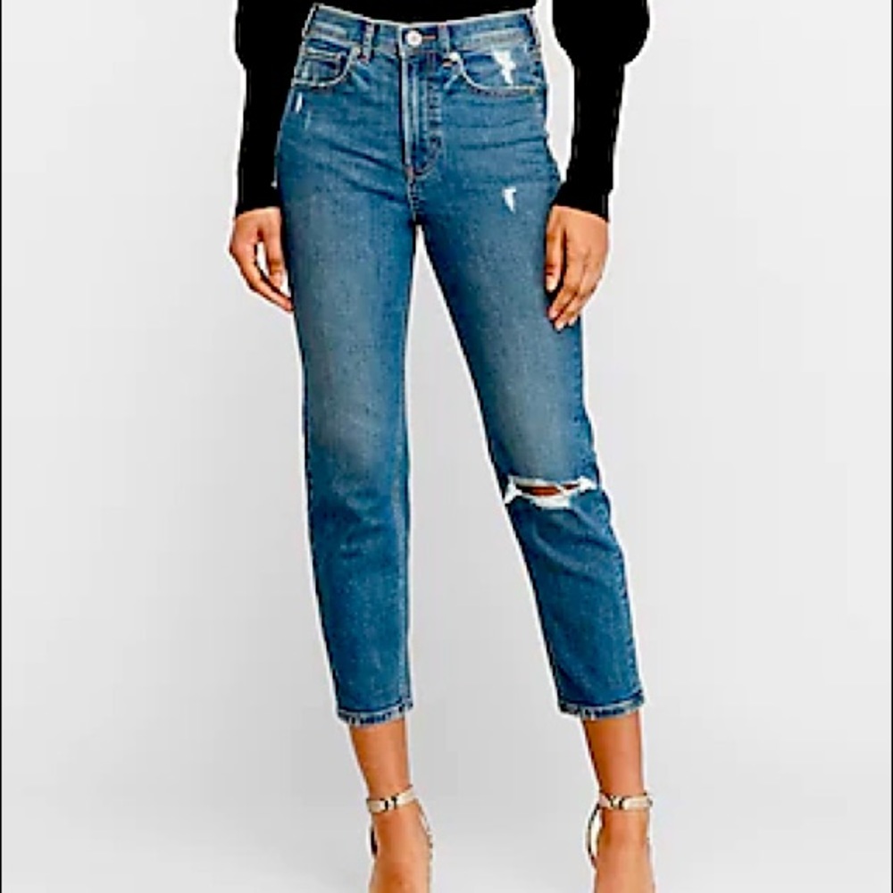 NWT Express Super High Rise Original Ripped Mom Jeans